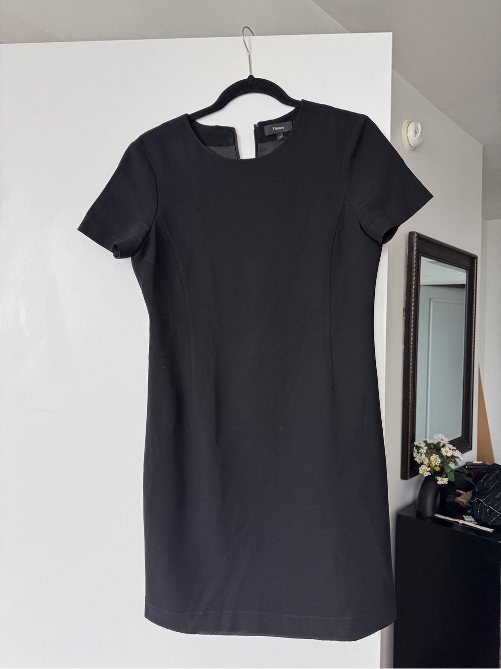 Theory Black Short-Sleeve Sheath Mini Dress